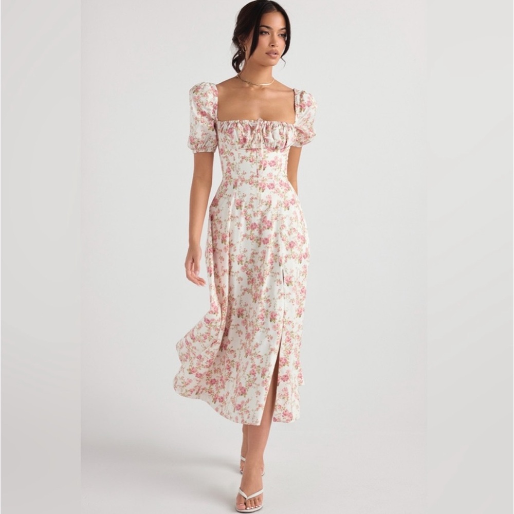 House of CB Cream Midi Dress with Pink Floral Print - Picture 3 of 7